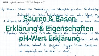 NTG Logistikmeister 20121 Frühjahr Aufgabe 7  Säuren amp Basen Erklärung amp Eigenschaften pHWert [upl. by Saunder656]