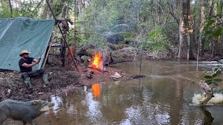 PESCANDO ACAMPANDO Encontrei os PORCOS SELVAGENS fiz PEIXE frito cozido em algum lugar da AMAZÔNIA [upl. by Eecyak]