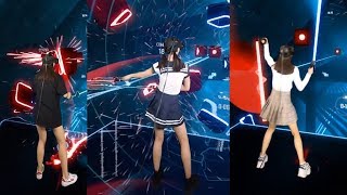 【Beat Saber】看美腿小姐姐如何炫酷玩转VR游戏，节奏光剑，合集 [upl. by Arimlede]