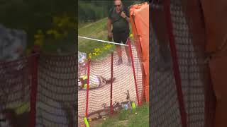 Erice Van Leuven huge crash in Leogang UCI DHI WORLD CUP 2023 [upl. by Ainoet85]