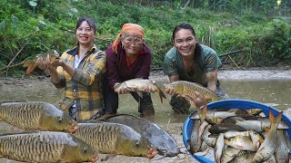 fish pond with mother harvesting fish for sale peaceful life farm life SURVIVAL ALONE [upl. by Ittam107]