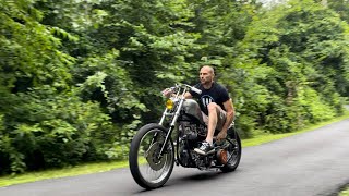 Shovelhead chopper kickstart shakedown run Jockey shift test Basement built [upl. by Layap38]