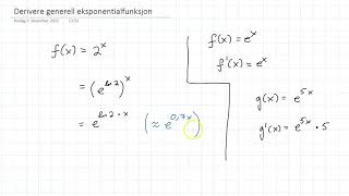 Hvordan derivere generell eksponentialfunksjon matematikk R1 [upl. by Akoyn]