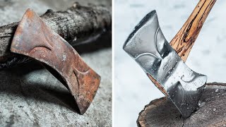 RESTORING A RUSTY DOUBLE BLADED AXE [upl. by Gant]