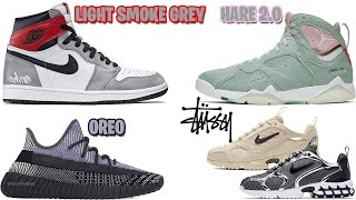 AIR JORDAN 1 HIGH OG LIGHT SMOKE GREY AJ 7 HARE 20 STUSSY SPIRIDON YEEZY 350 V2 OREO AND MORE [upl. by Bernarr]