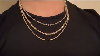 Size comparison amp 25mm Rope Chain Honest Review 14k Gold Rope 4mm3mm25mm [upl. by Cris]