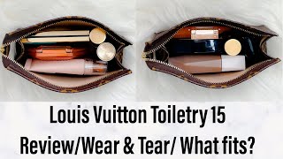 Louis Vuitton Toiletry 15 ReviewWear amp TearWhat fits [upl. by Haleelahk]