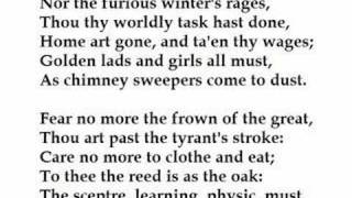 Fear No More by William Shakespeare read by Tom OBedlam [upl. by Kristof]