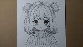 how to draw cute anime girl  easy drawing ideas for beginners [upl. by Haggai]