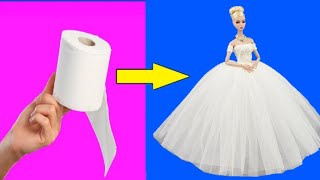 Barbie Elbise yapımı  DIY  Dikişsiz Kendin yap  5 dakikada hallet  Barbie izle [upl. by Fennell]