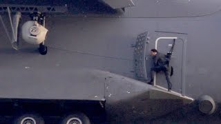 Tom Cruise clings to side of a military plane 5000ft above British countryside [upl. by Nahta607]