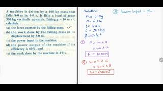 ICSE  A machine is driven by a 100 kg mass that falls 80 m in 40 sIt lifts a load of mass 500 [upl. by Oettam]