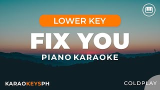 Fix You  Coldplay Lower Key  Piano Karaoke [upl. by Calida]