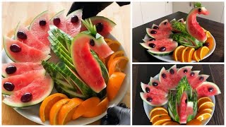 Art In Watermelon Fruit Platter  Watermelon Swan Decoration Ideas Cutting Tricks [upl. by Adnomal895]