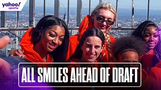 Watch CAITLIN CLARK ANGEL REESE and CAMERON BRINK at Empire State Building ahead of WNBA Draft [upl. by Haymes]