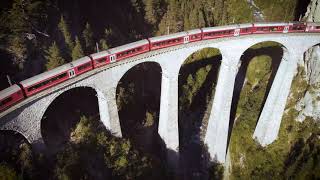 Drone footage of the Landwasser Viaduct Graubünden Switzerland [upl. by Mcferren]