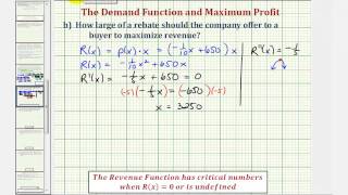 Ex Find a Demand Function and a Rebate Amount to Maximize Revenue and Profit [upl. by Voorhis]