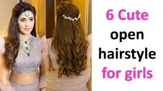 6 cute hairstyle for open hair  easy hairstyle  gorgeous hairstyle  hairstyle for lehenga [upl. by Nalyd]