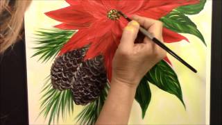 How to paint easy Poinsettia and Pine Cones  Acrylic  Painting with Wendy [upl. by Hobbs]