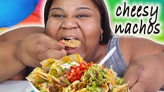 CHEESY BEEFY NACHOS rotel nachos mukbang party dip [upl. by Neelia]