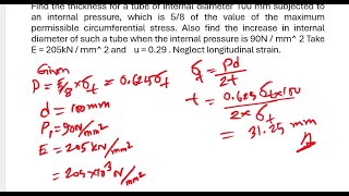 Find the thickness for a tube of internal diameter 100 mm subjected to an internal pressure [upl. by Ressan]