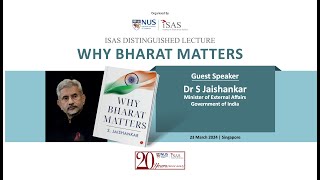 ISAS Distinguished Lecture Why Bharat Matters by Dr S Jaishankar [upl. by Pul]