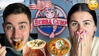 Brits try CLAM CHOWDER amp GUMBO for the first time In the Famous Bubba Gump Restaurant [upl. by Mureil767]