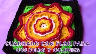 Cuadrado o muestra a crochet de flores para colchas y cojines paso a paso [upl. by Sackey]