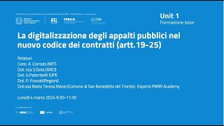 04032024  La digitalizzazione degli appalti nel nuovo codice dei contratti artt1925 [upl. by Jacqueline]