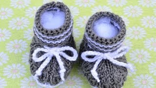 How to Knit Mock Cables Boot Style Baby Booties Part 2 [upl. by Riamo]