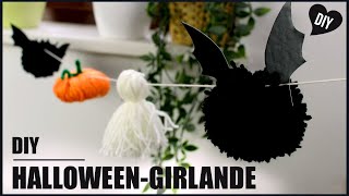 Halloween Girlande  Tutorial Deko PompomGirlande  DIY by Pfirsichteufel [upl. by Wira452]