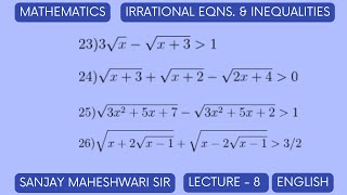 IRRATIONAL EQUATIONS AND INEQUALITIES  PROBLEMS 23 TO 26  PSMJEECENTRE [upl. by Fishback]