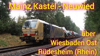 Von Mainz  Kastel nach Neuwied über Wiesbaden Ost und Rüdesheim am Rhein [upl. by Amalea429]