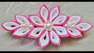 DIY kanzashi flower hairclip kanzashi flower tutorial how to kanzashi flores de cinta [upl. by Oretna213]