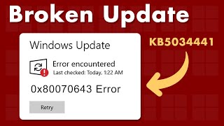 Windows 10 KB5034441 update fails to install  Error 0x80070643 [upl. by Azal]