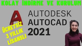 AUTOCAD 2021 ÜCRETSİZ ÖĞRENCİ SÜRÜMÜ İNDİRME VE KURULUM YAPMA AutoCAD YüklemeFree Autocad Download [upl. by Yrffoeg]