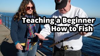 Teaching a Beginner How to Fish  Pier Fishing in California [upl. by Pippa]