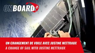 Un changement de voile avec Justine Mettraux   Vendée Globe 2024 [upl. by Aerdnaed]