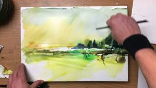 Watercolor demonstration abstract landscape painting demo 10 min [upl. by Heinrick]