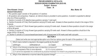 CLASS9 SCIENCE  Annual Exam 2024 Sample Question Paper  KV CBSE  Kendriya Vidyalaya Term2 [upl. by Ahseki]