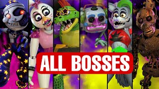 FIVE NIGHTS AT FREDDYS SECURITY BREACH TODOS LOS 6 BOSSES Y CÓMO VENCERLOS Guía JEFES FNAF SB [upl. by Ydualc]