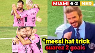 Beckham reaction to Messi hat trick goals to destroy New England Revolution 62 [upl. by Chiang]