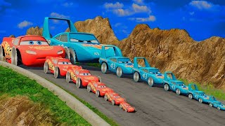 Double Flatbed Trailer Truck vs Speedbumps Train vs Cars BeamngDrive  Flatbed Trailer [upl. by Animor953]