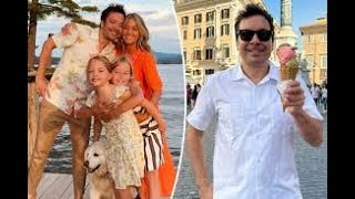 Jimmy Fallon shares rare family photo with wife Nancy Juvonen and their two daughters [upl. by Lj]