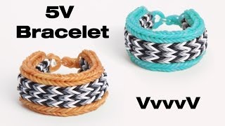 VvvvV  5V Bracelet  10 Pin Flat Fishtail  Advanced Rainbow Loom Tutorial [upl. by Chubb462]