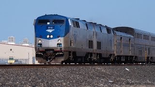 HD Three Amtrak Trains at McClellan Calrailfans meet March 15 2014 [upl. by Namlas566]