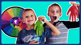 WHEEL of SLIME GLOVES CHALLENGE with HobbyKids [upl. by Eissirhc]