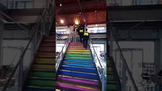 Police stopping protesters on the rainbow stairs in Swansea [upl. by Sicnarf]