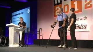 Live Exoskeleton Demo Ekso Bionics Lyne Vale  WIRED [upl. by Cos]