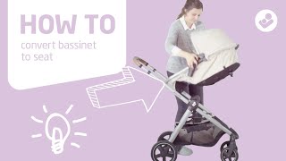 MaxiCosi  Zelia stroller  How to convert bassinet to seat [upl. by Rednave978]